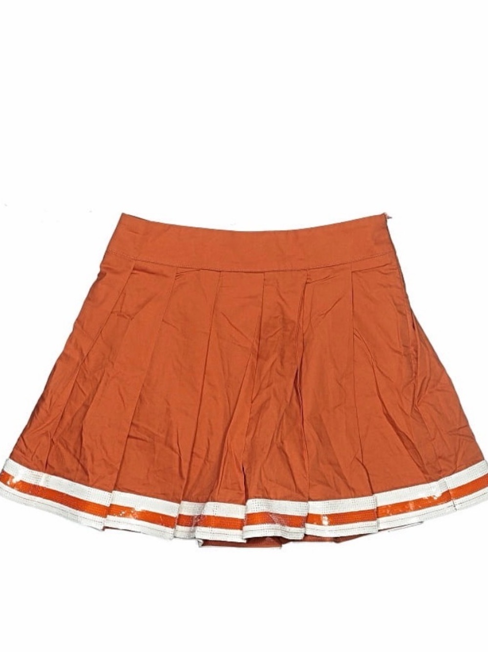 QUEEN OF SPARKLES Orange Pleated Mini Skirt with White Trim
